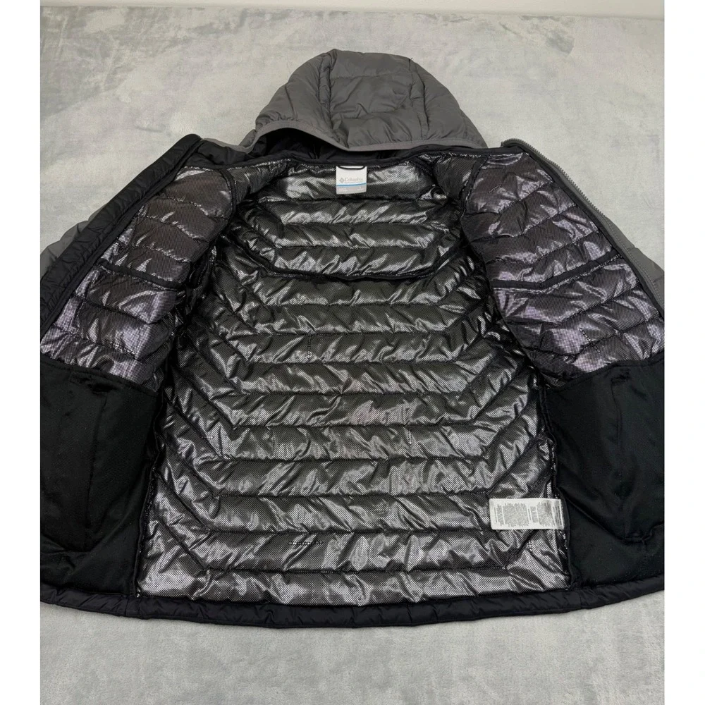 Columbia Kids Puffer Jacket OmniHeat  Large 14/16 Black Grey Hooded Quilted Coat